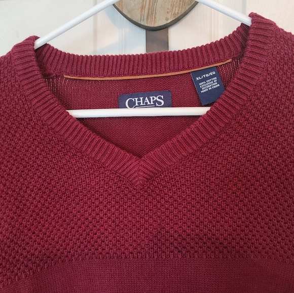 Chaps Men's Classic Long Sleeve Sweater with elbow patches,  Size: XL Color: Red - Picture 8 of 16